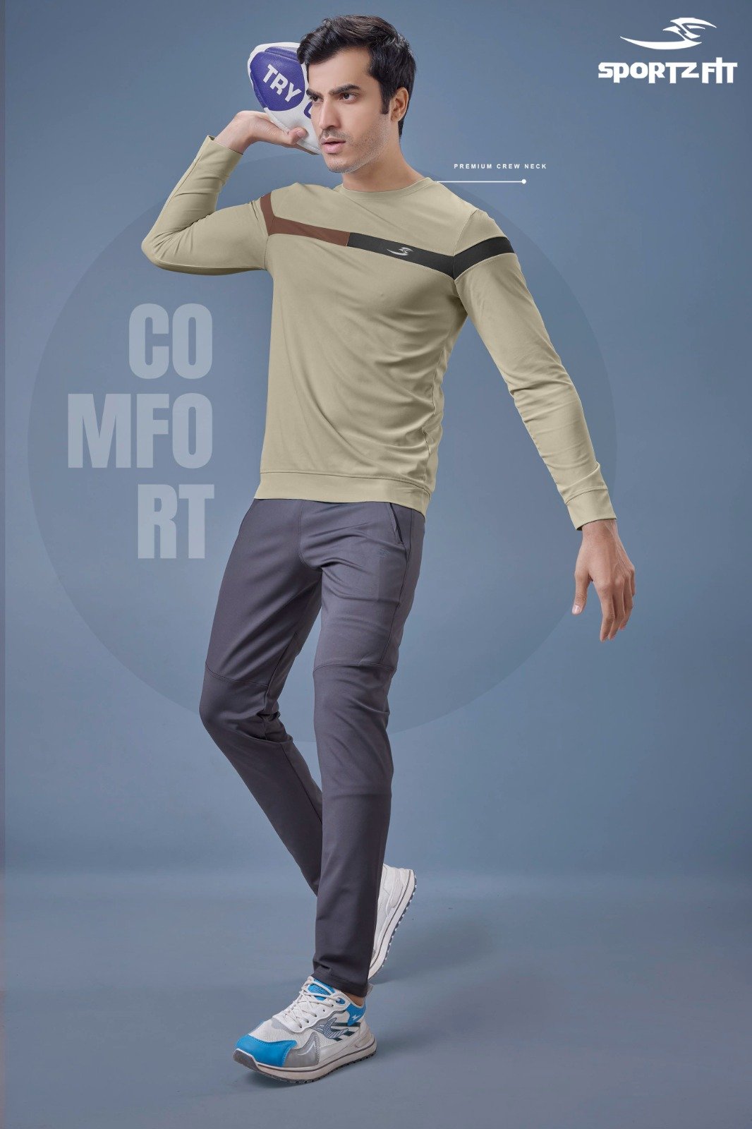 Men Round Neck Full Sleeve T-Shirt  | Light Beige | XXL |  SBT59